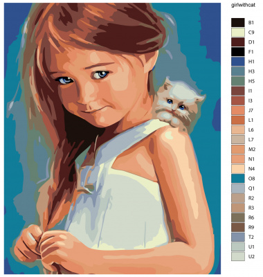 Картина по номерам, 60 x 75, KTMK-girlwithcat